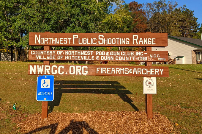 Sign for the Northwest Public Shooting Range in the Village of Boyceville, Wisconsin.