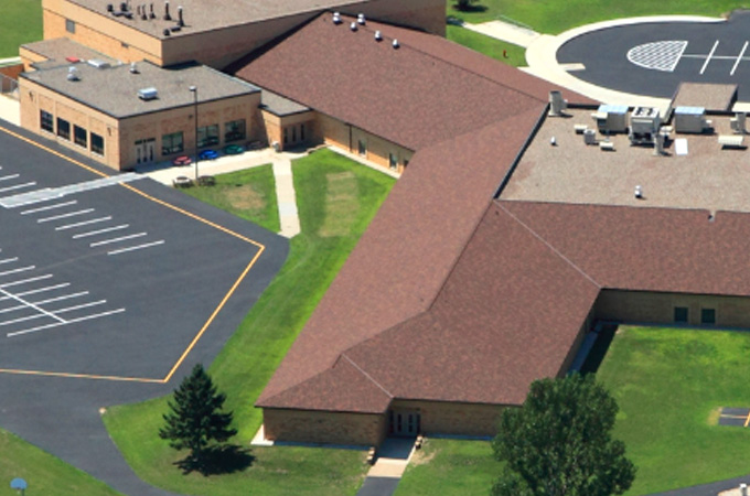 Aerial view of Tiffany Creek Elementary School in the Village of Boyceville, Wisconsin.